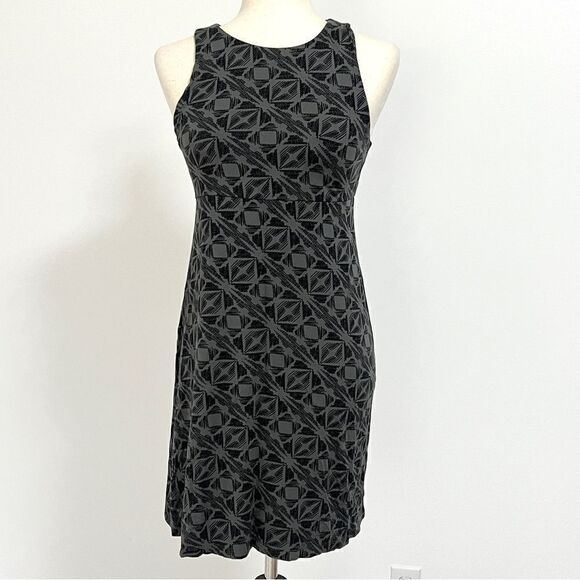 Athleta Santorini Printed High Neck Dress SP Woodblock Geo Black Soft! Modal - Picture 2 of 9